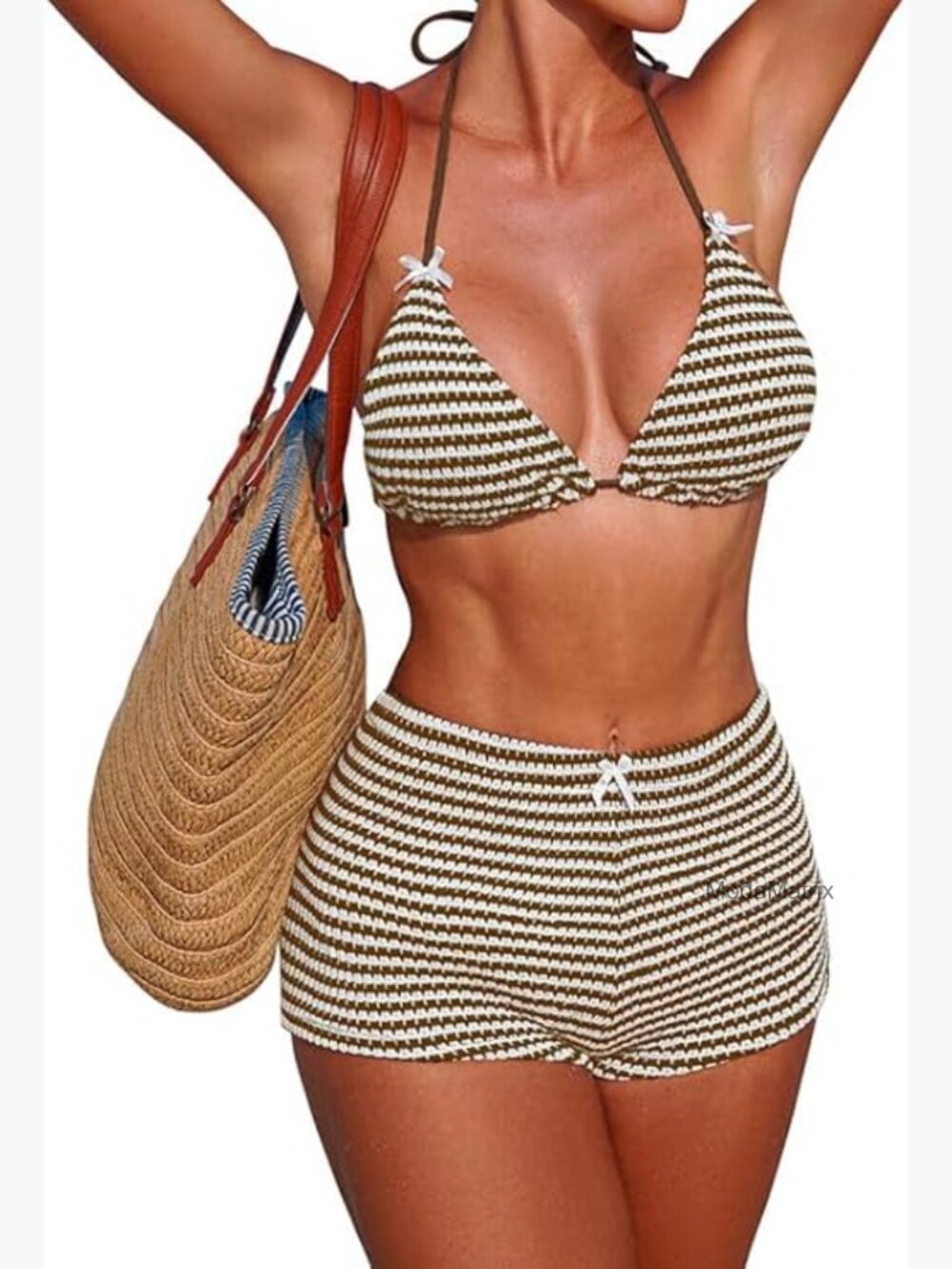 Gingham Bikini Shorts Set, Halter Y2K Boyshort Two Piece Bathing Suit
